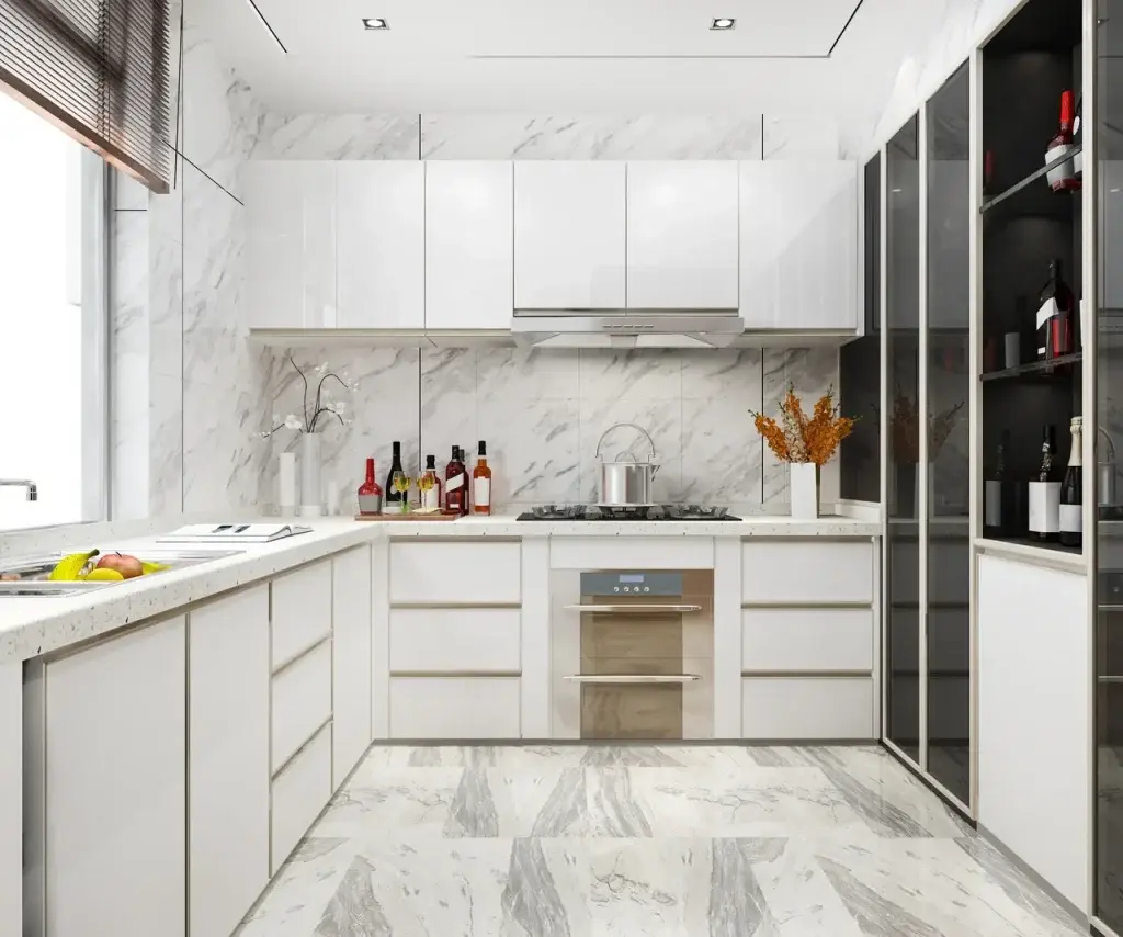 3D Rendering White Minimal Kitchen